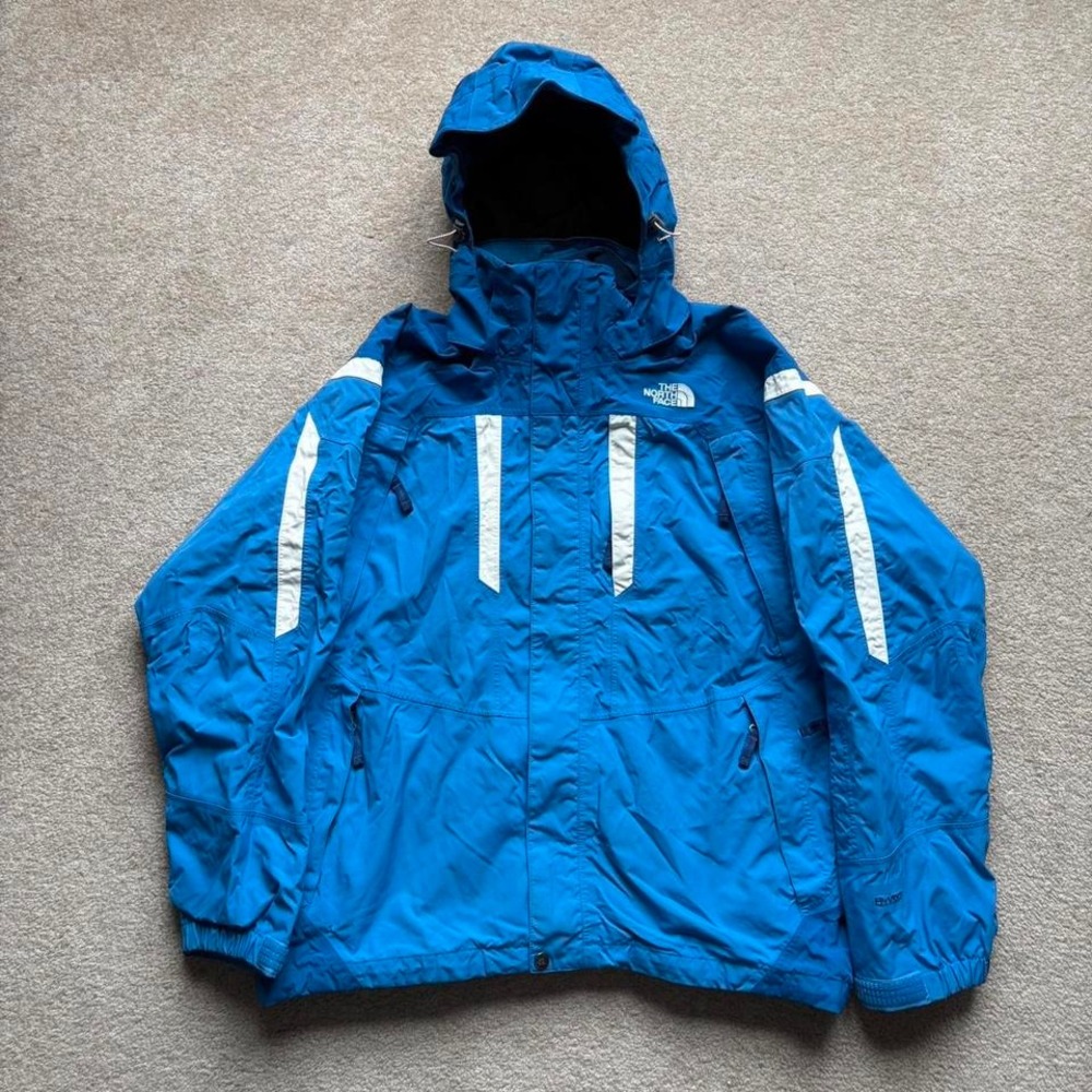 The North Face Men's Blue Ski Snowboard Jacket with White Accents